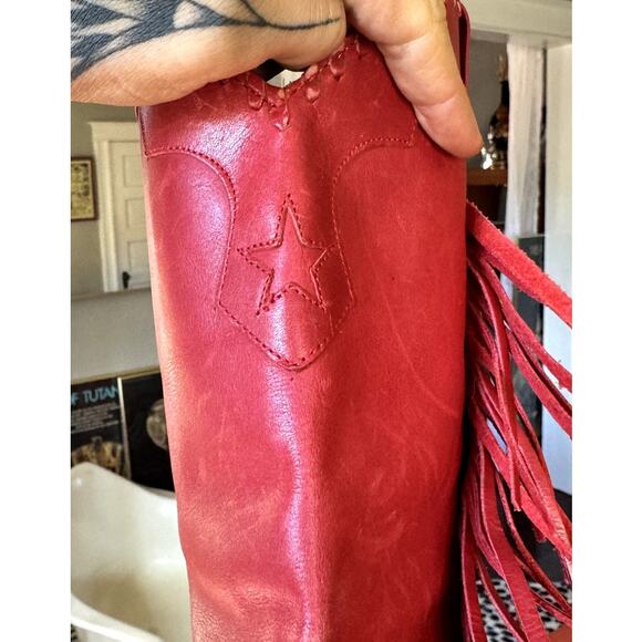 Vintage ACME Red Leather Fringe Cowboy Boots – Women’s Size 8 - Picture 4 of 6